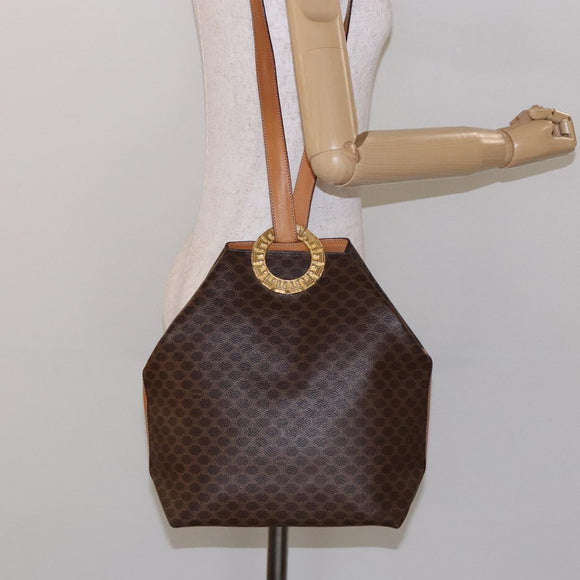 CELINE Macadam Canvas Shoulder Bag PVC Leather Brown Gold Auth 141402