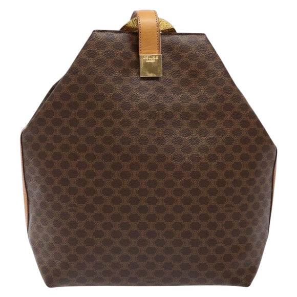 CELINE Macadam Canvas Shoulder Bag PVC Leather Brown Gold Auth 141402