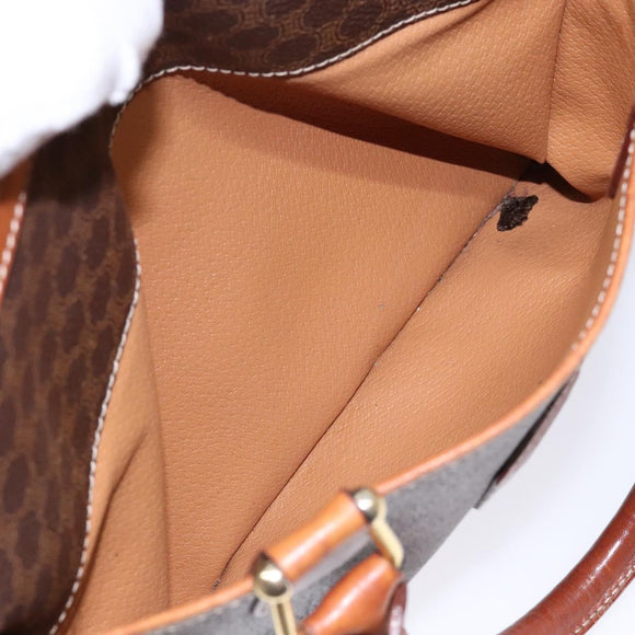 CELINE Macadam Canvas Hand Bag PVC Leather Brown Gold Auth 141403