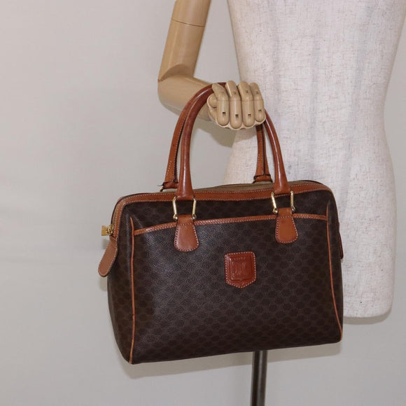 CELINE Macadam Canvas Hand Bag PVC Leather Brown Gold Auth 141403