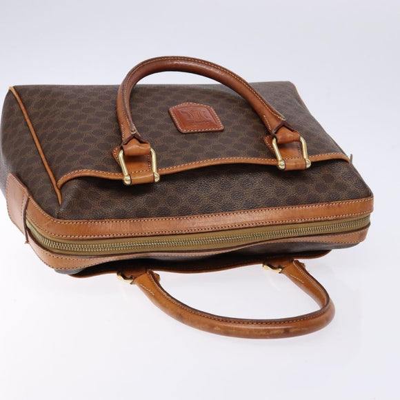 CELINE Macadam Canvas Hand Bag PVC Leather Brown Gold Auth 141403