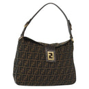 FENDI Zucca Canvas Shoulder Bag Black Brown gold Auth 141407-1