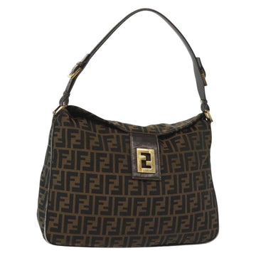 FENDI Zucca Canvas Shoulder Bag Black Brown gold Auth 141407