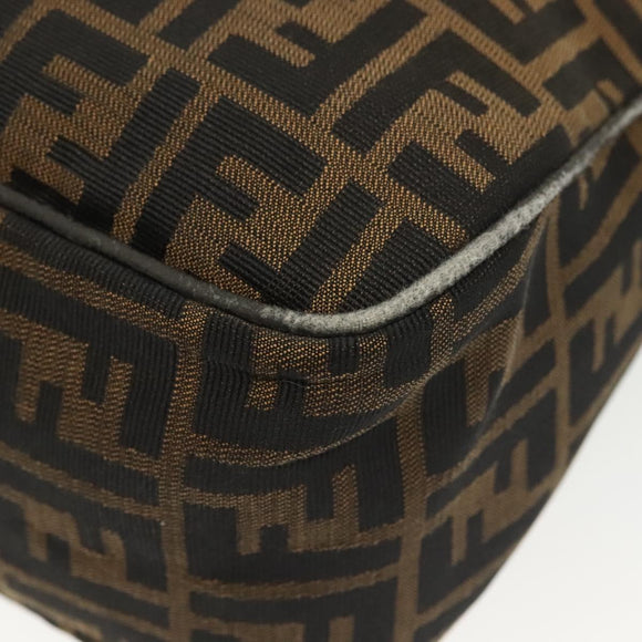 FENDI Zucca Canvas Shoulder Bag Black Brown gold Auth 141407