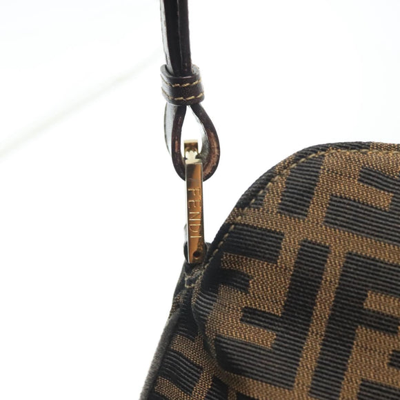 FENDI Zucca Canvas Shoulder Bag Black Brown gold Auth 141407