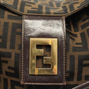 FENDI Zucca Canvas Shoulder Bag Black Brown gold Auth 141407-18