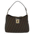FENDI Zucca Canvas Shoulder Bag Black Brown gold Auth 141407-13