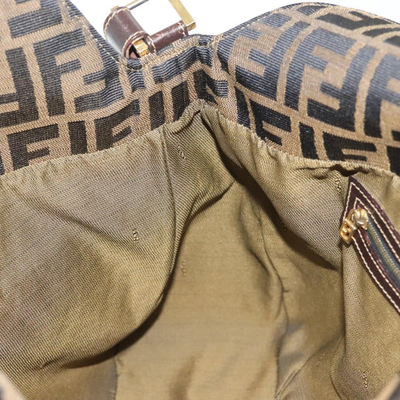 FENDI Zucca Canvas Shoulder Bag Black Brown gold Auth 141407