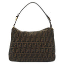 FENDI Zucca Canvas Shoulder Bag Black Brown gold Auth 141407-2