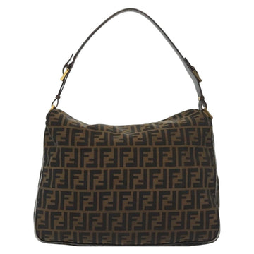 FENDI Zucca Canvas Shoulder Bag Black Brown gold Auth 141407 - 0