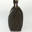 FENDI Zucca Canvas Shoulder Bag Black Brown gold Auth 141407-3