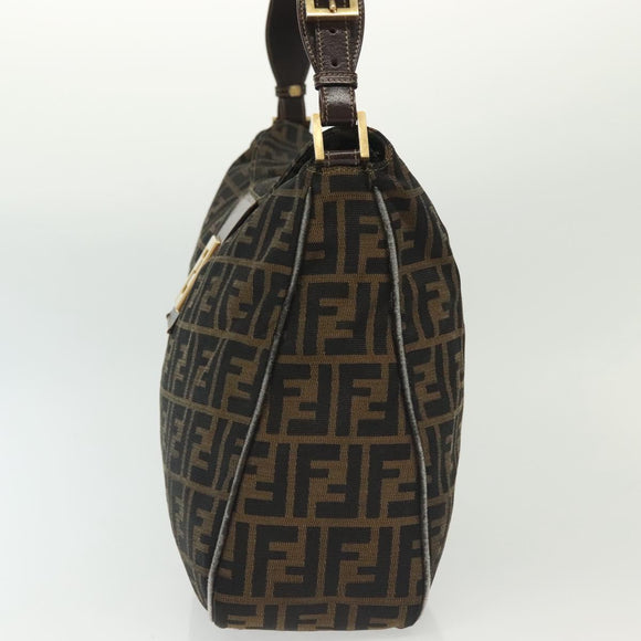 FENDI Zucca Canvas Shoulder Bag Black Brown gold Auth 141407