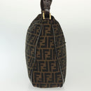 FENDI Zucca Canvas Shoulder Bag Black Brown gold Auth 141407-4