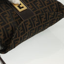 FENDI Zucca Canvas Shoulder Bag Black Brown gold Auth 141407-6
