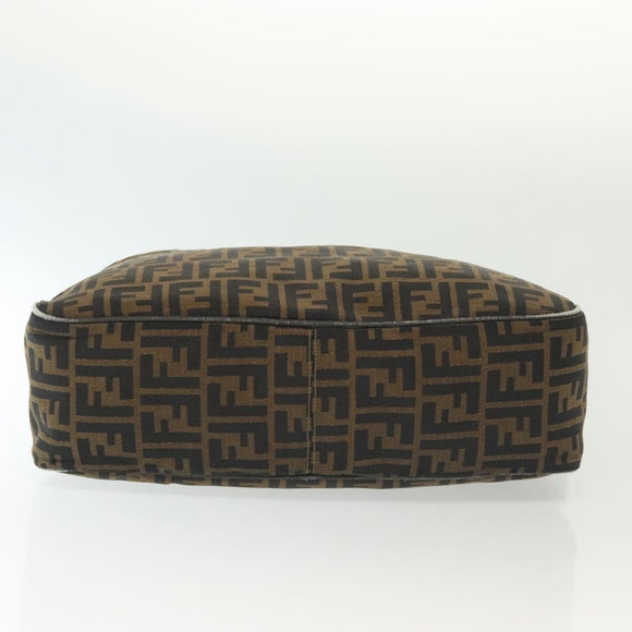 FENDI Zucca Canvas Shoulder Bag Black Brown gold Auth 141407