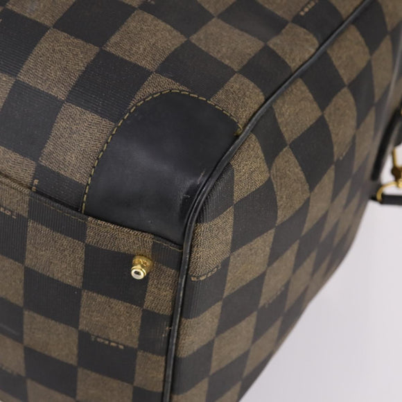 FENDI Pecan Canvas Boston Bag PVC 2way Black Brown Auth 141408