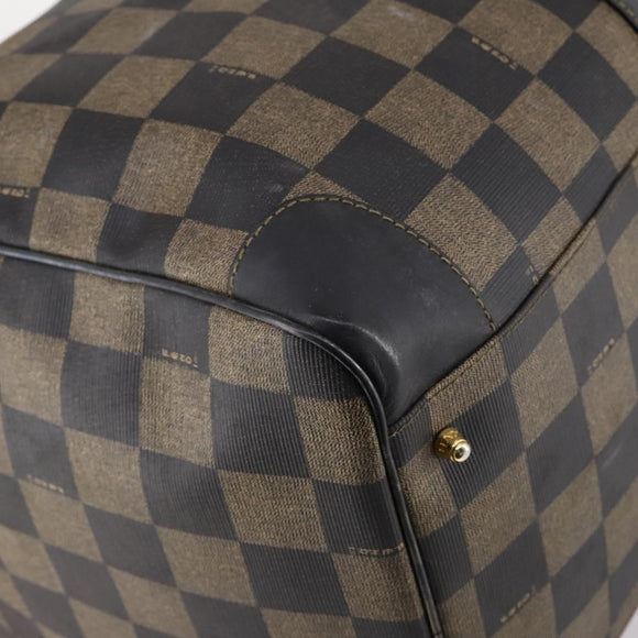 FENDI Pecan Canvas Boston Bag PVC 2way Black Brown Auth 141408