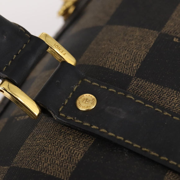 FENDI Pecan Canvas Boston Bag PVC 2way Black Brown Auth 141408