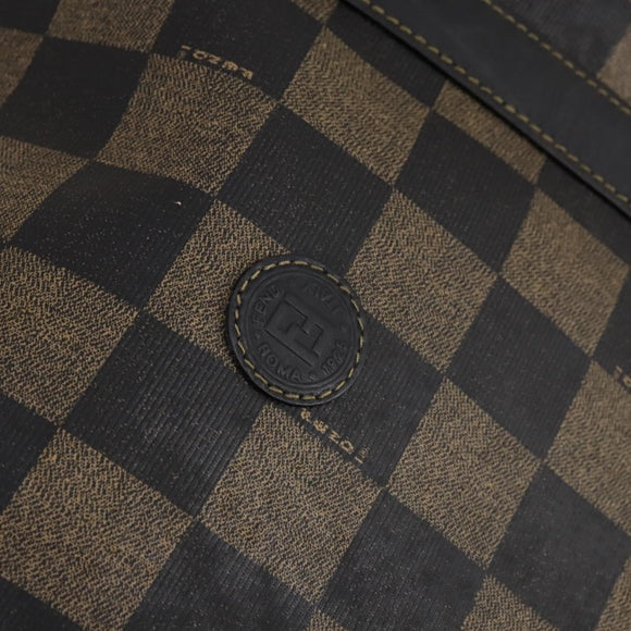 FENDI Pecan Canvas Boston Bag PVC 2way Black Brown Auth 141408