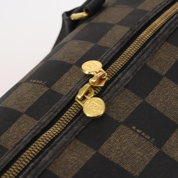 FENDI Pecan Canvas Boston Bag PVC 2way Black Brown Auth 141408