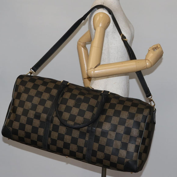 FENDI Pecan Canvas Boston Bag PVC 2way Black Brown Auth 141408