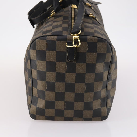 FENDI Pecan Canvas Boston Bag PVC 2way Black Brown Auth 141408