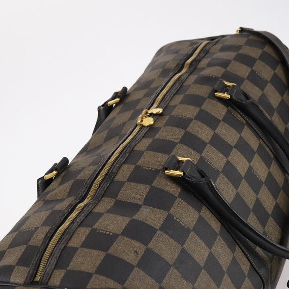 FENDI Pecan Canvas Boston Bag PVC 2way Black Brown Auth 141408