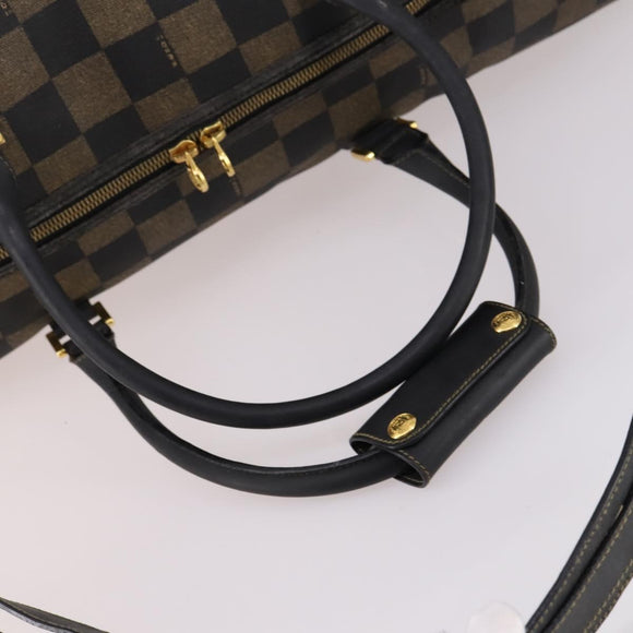 FENDI Pecan Canvas Boston Bag PVC 2way Black Brown Auth 141408