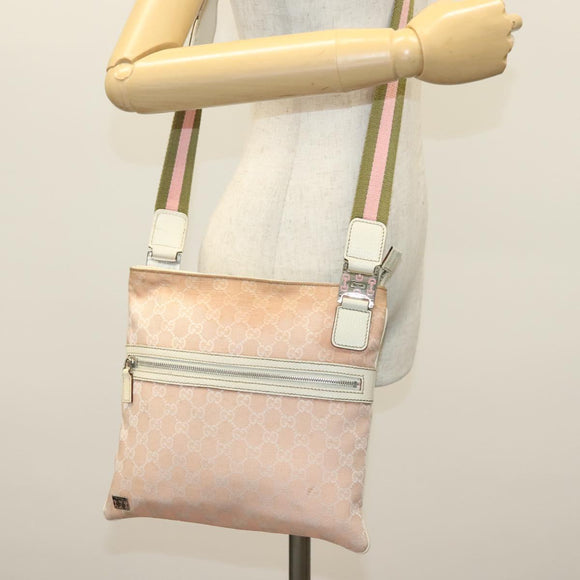 GUCCI GG Canvas Sherry Line Shoulder Bag Pink Silver khaki 145809 Auth 141421