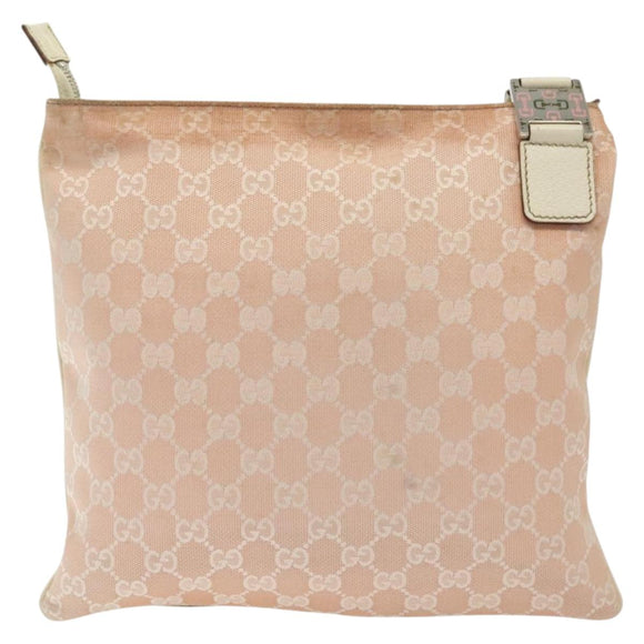 GUCCI GG Canvas Sherry Line Shoulder Bag Pink Silver khaki 145809 Auth 141421