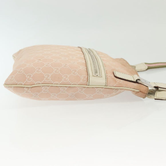 GUCCI GG Canvas Sherry Line Shoulder Bag Pink Silver khaki 145809 Auth 141421