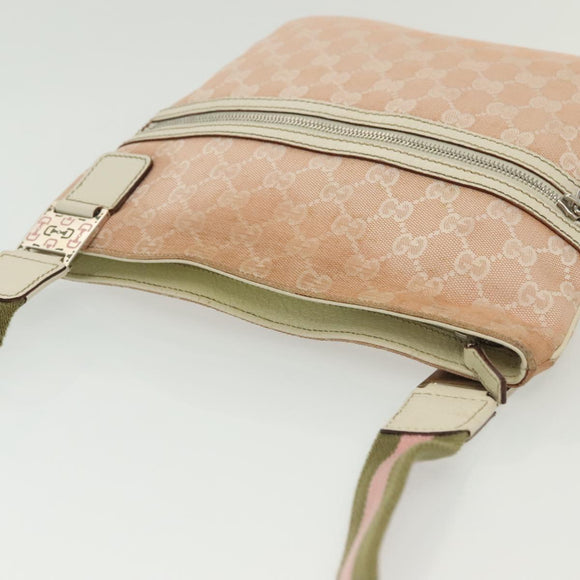 GUCCI GG Canvas Sherry Line Shoulder Bag Pink Silver khaki 145809 Auth 141421