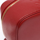 CHANEL Vanity COCO Mark Cosmetic Pouch Caviar Skin Red Gold CC Auth 141426-14