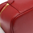 CHANEL Vanity COCO Mark Cosmetic Pouch Caviar Skin Red Gold CC Auth 141426-16