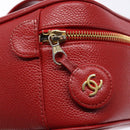 CHANEL Vanity COCO Mark Cosmetic Pouch Caviar Skin Red Gold CC Auth 141426-17