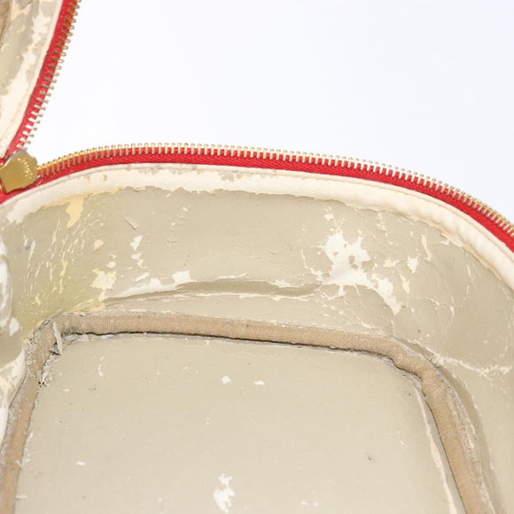 CHANEL Vanity COCO Mark Cosmetic Pouch Caviar Skin Red Gold CC Auth 141426