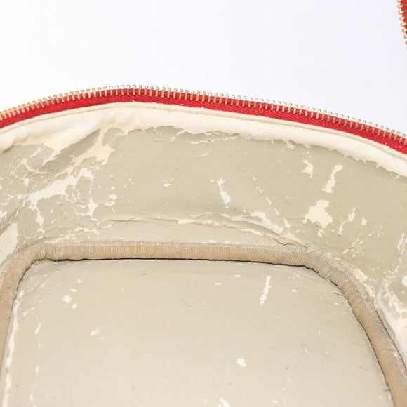 CHANEL Vanity COCO Mark Cosmetic Pouch Caviar Skin Red Gold CC Auth 141426