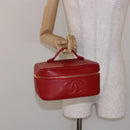 CHANEL Vanity COCO Mark Cosmetic Pouch Caviar Skin Red Gold CC Auth 141426-21