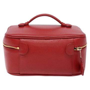 CHANEL Vanity COCO Mark Cosmetic Pouch Caviar Skin Red Gold CC Auth 141426 - 0