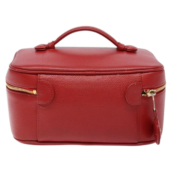 CHANEL Vanity COCO Mark Cosmetic Pouch Caviar Skin Red Gold CC Auth 141426