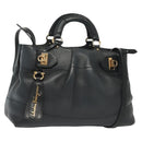 Salvatore Ferragamo Gancini Hand Bag Leather 2way Navy Gold Auth 141427-1