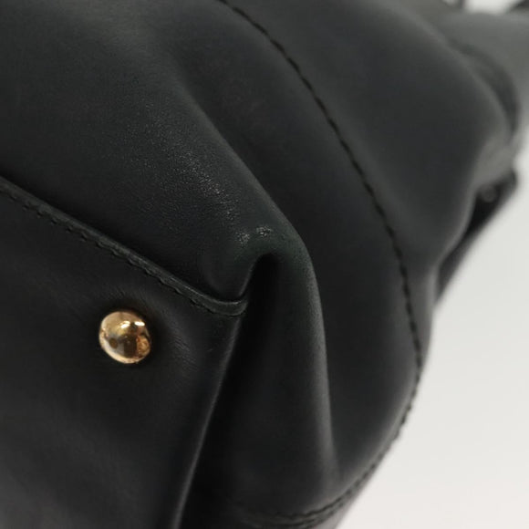 Salvatore Ferragamo Gancini Hand Bag Leather 2way Navy Gold Auth 141427