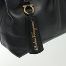 Salvatore Ferragamo Gancini Hand Bag Leather 2way Navy Gold Auth 141427-16