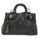 Salvatore Ferragamo Gancini Hand Bag Leather 2way Navy Gold Auth 141427-2