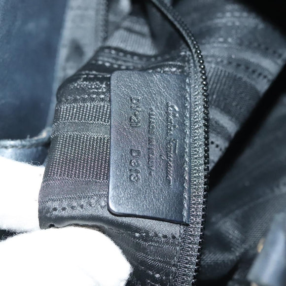 Salvatore Ferragamo Gancini Hand Bag Leather 2way Navy Gold Auth 141427