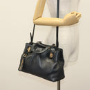 Salvatore Ferragamo Gancini Hand Bag Leather 2way Navy Gold Auth 141427-24