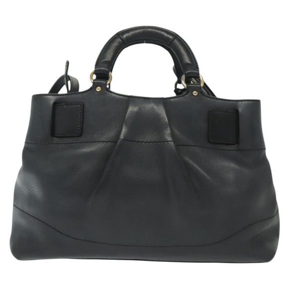 Salvatore Ferragamo Gancini Hand Bag Leather 2way Navy Gold Auth 141427