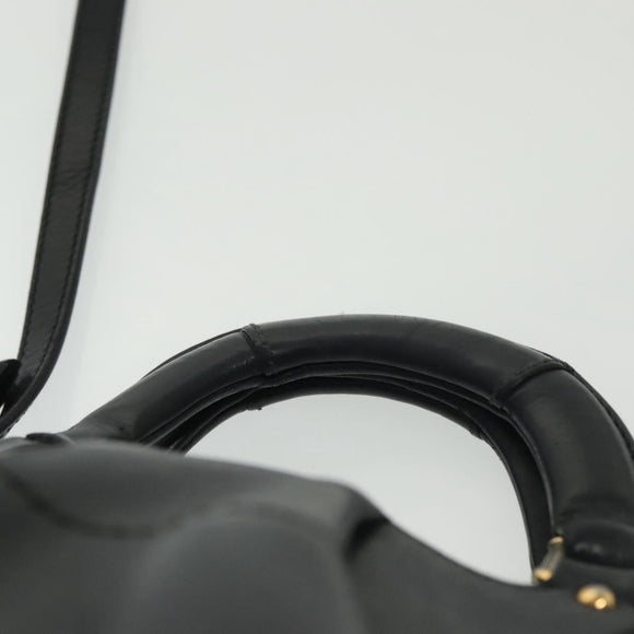 Salvatore Ferragamo Gancini Hand Bag Leather 2way Navy Gold Auth 141427