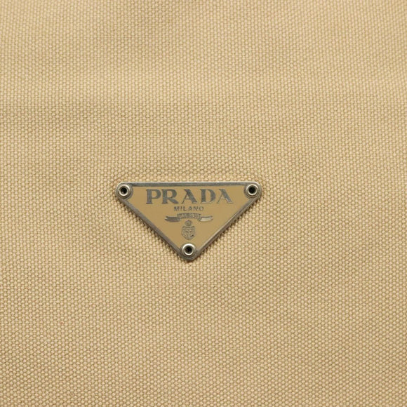 PRADA Shoulder Bag Canvas Beige Silver Auth 141428