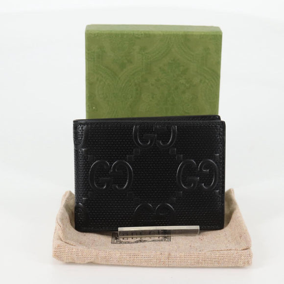GUCCI GG Emboss Bifold Wallet Black 625559 Auth 141453M